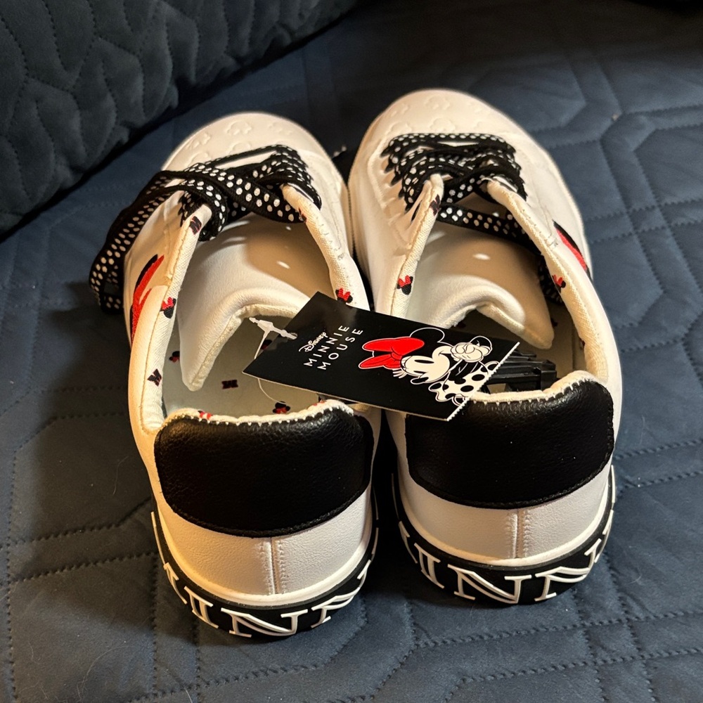Disney White Sneakers with Black Polka Dot Laces and Red Accent - Picture 5 of 11